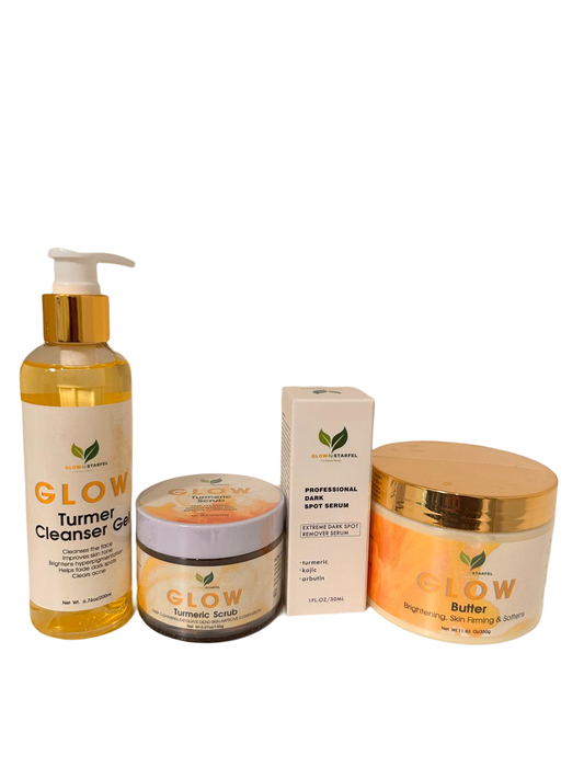 Golden Glow Collection: Turmeric Cleanser, Scrub, Serum & Butter Duo